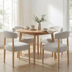 VKNOW Wooden Dining Chairs Set of 2, Modern Upholstered Dining Room Chairs with Rubberwood Legs and Curved Backrest, Fabric Kitchen Chairs for Farmhouse/Living Room/Dining Room, Heathered Off-White