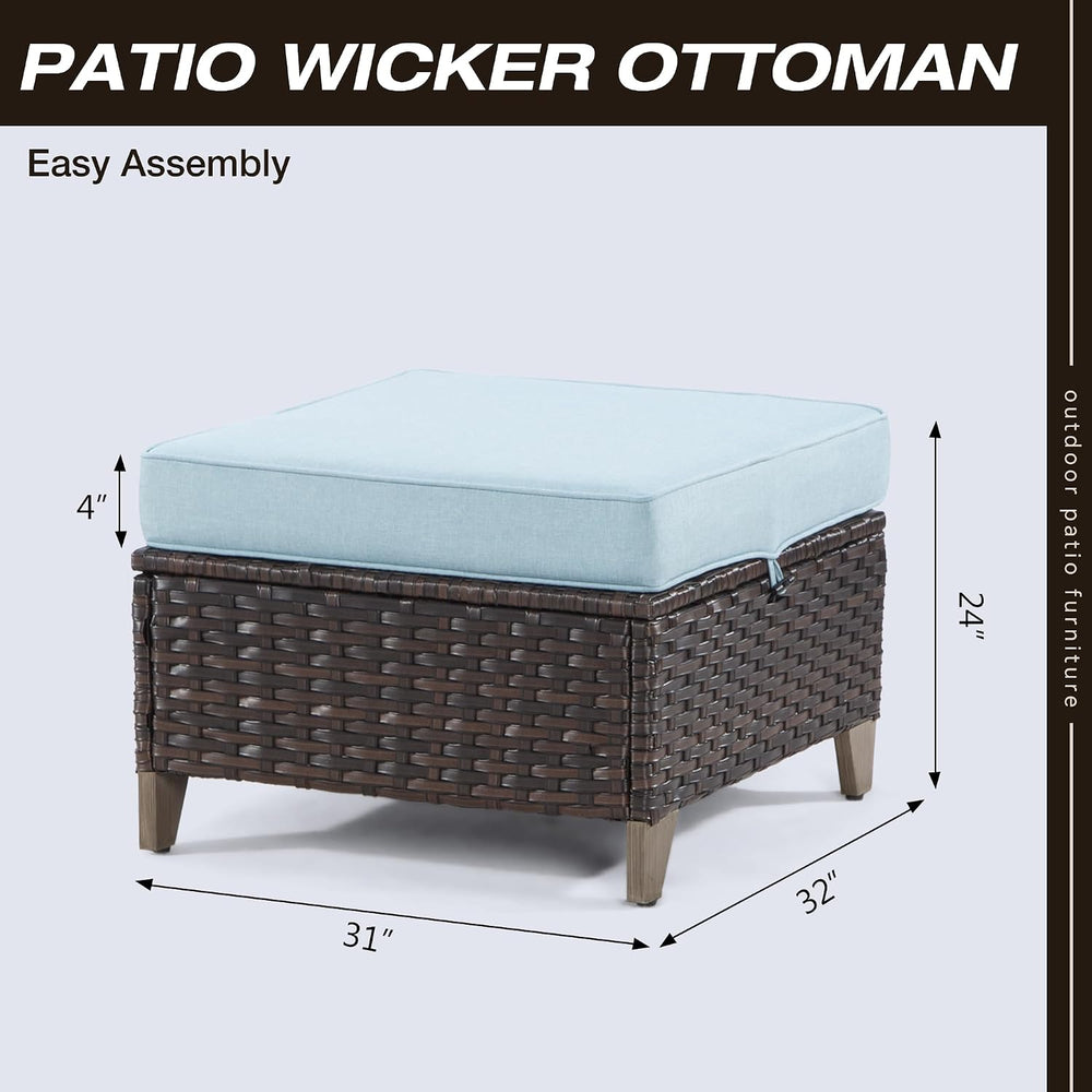 Patio Ottoman Set of 2, All Weather Outdoor Rattan Ottomans Patio Footstools ...