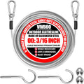 40ft Clothes Line Outdoors 3/16" Wire Ropes Silver PVC Coating Laundry Drying Clothesline with Metal Hooks and Snap Heavy Duty for Umbrella Travel Outside Camping Backyard