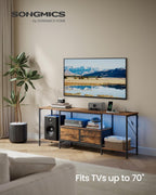 SONGMICS BELLAH Collection - TV Stand with Power Outlets and Lights, Entertainment Center Media Console for TVs Up to 70 Inches, Living Room, Shelves, Drawers, Industrial, Rustic Brown ULGS420K101S