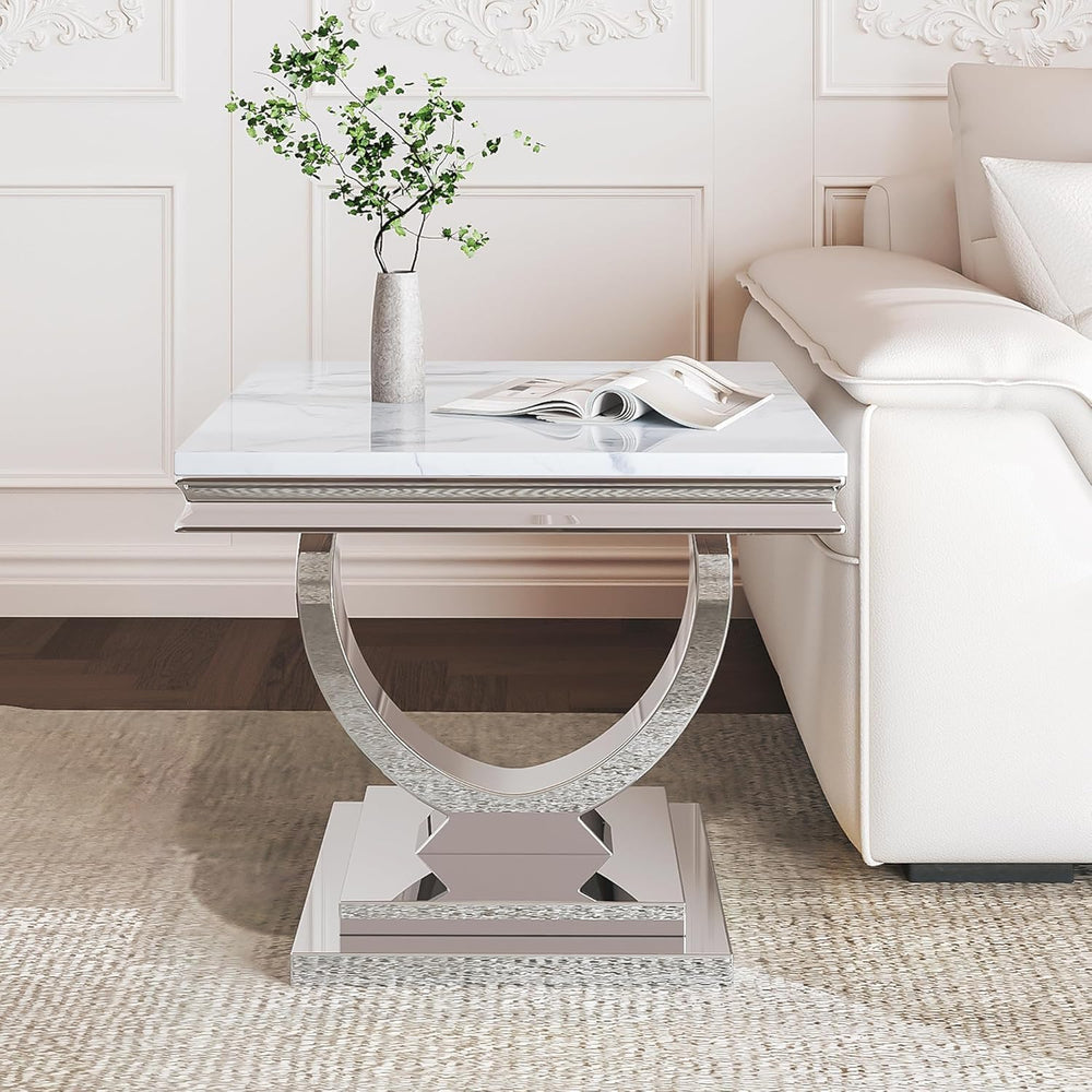 Marble Coffee Table Set of 3, Includes 1 Coffee Table with 2 Square End Side ...