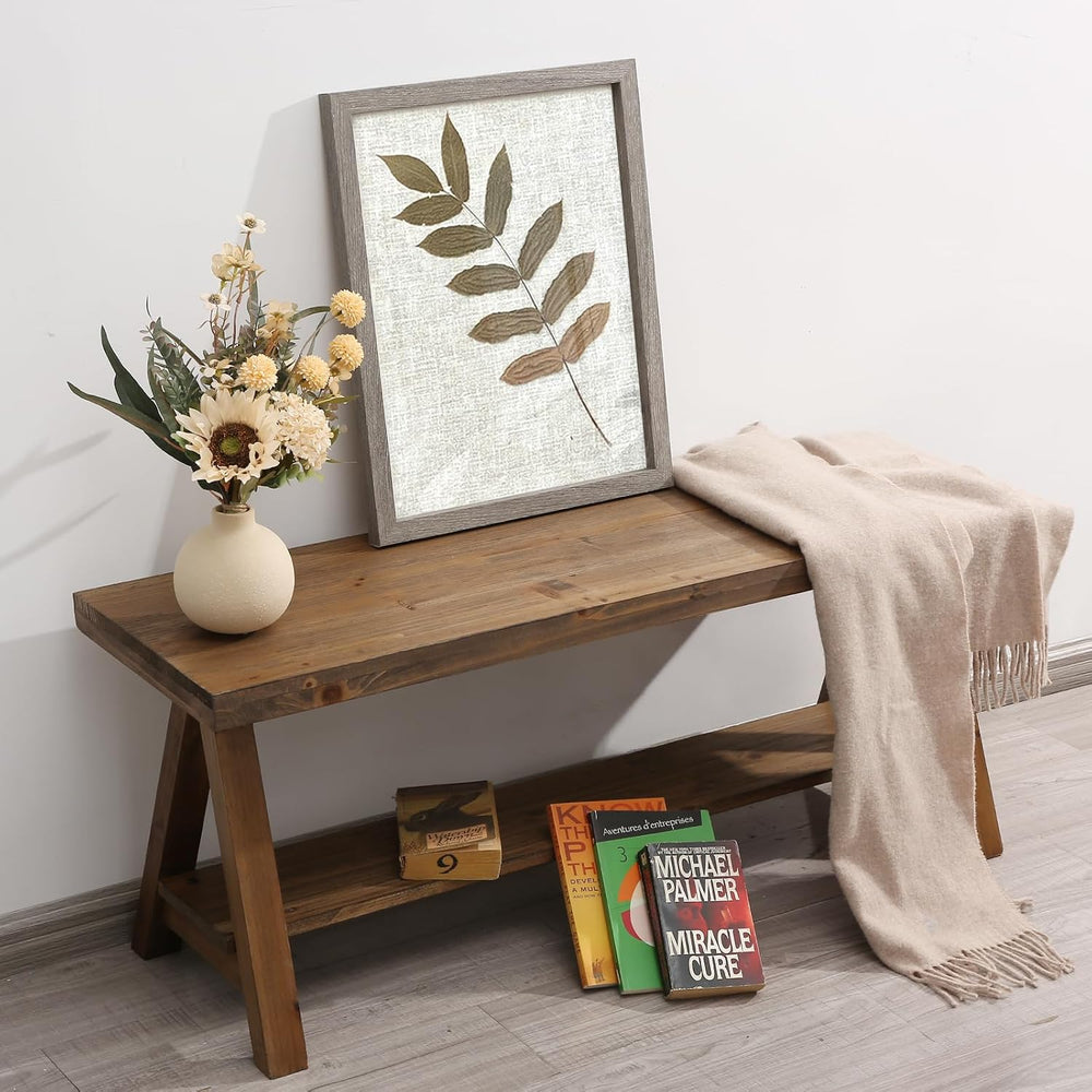 Wnutrees 43" Farmhouse Solid Wood Bench, Rustic Indoor Storage Bench | E...