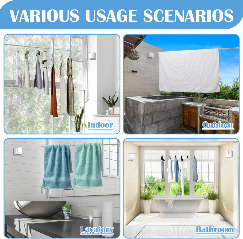 Retractable Clothesline Indoor, Non-Sagging Outdoor Clothes Line Retracting 15.7 Feet Heavy Duty Laundry Line Retractable Wall Mounted Clothes Line Outdoors (Square-White)