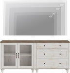 WAMPAT TV Stand for 75 Inch TV, Wood TV Cabinet Entertainment Center Television Stands for Living Room, 2-in-1 Sideboard Buffet Cabinet with Glass Door & Drawer for Kitchen, Rustic White