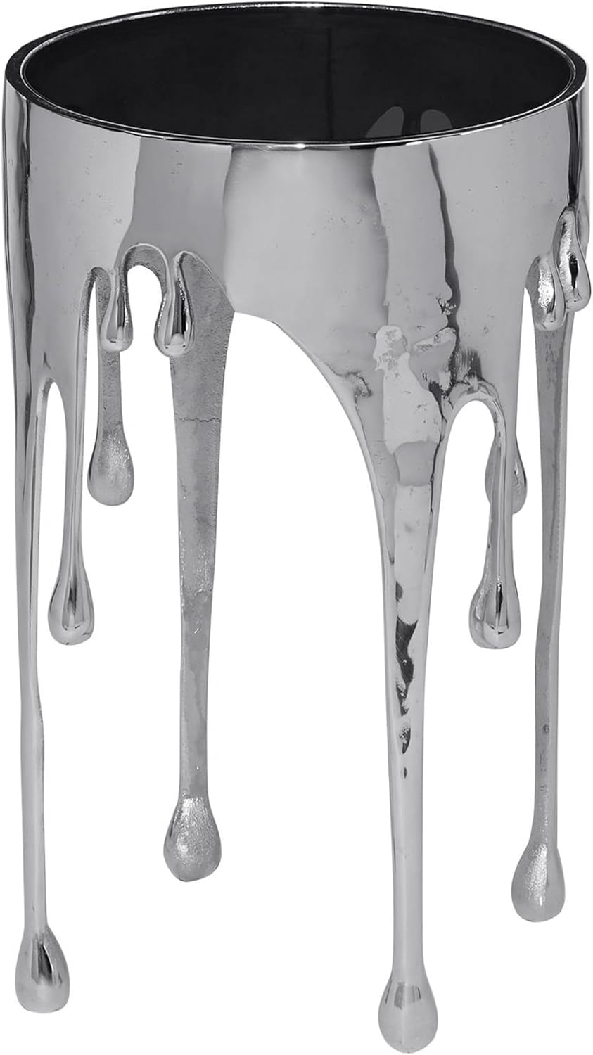 TUP THE URBAN PORT Capri Side End Table, 24.75 Inch Round Glass Top, Silver F...