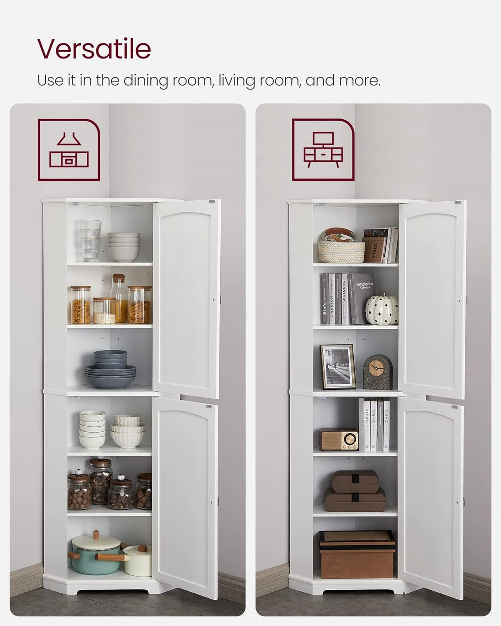 VASAGLE Corner Cabinet, Tall Corner Storage Cabinet with 2 Doors and 4 Adjust...