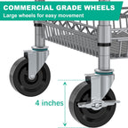 Rolling Cart with Wheels, Heavy Duty 3 Tier Metal Utility Cart 990lbs Capacity, Multi-Purpose Wire Rolling Storage Trolley for Kitchen Garage Office Commercial Use, Gray