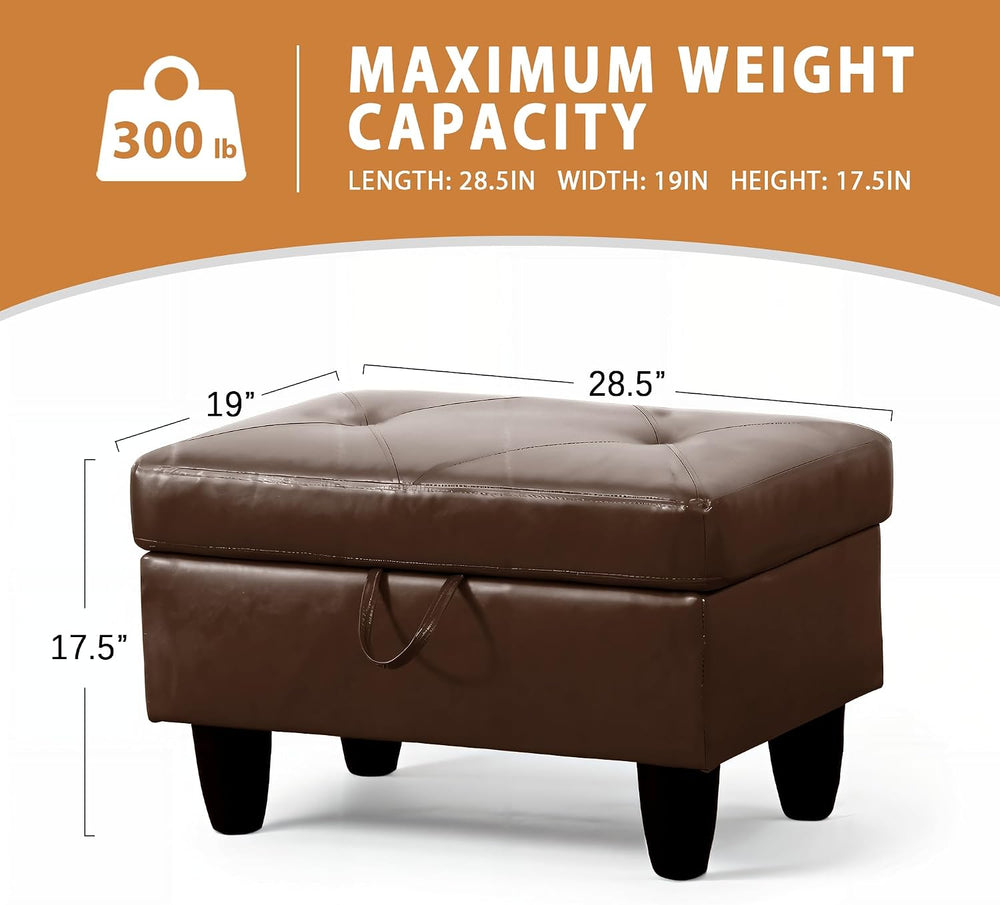 Ottoman Rectangular Storage Ottoman Bench, Faux Leather Footrest, Coffee Tabl...