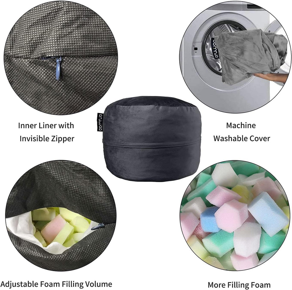 5FT Bean Bag Chair for Adults Memory Foam, Dutch Velvet Cover, Black | Gaming...
