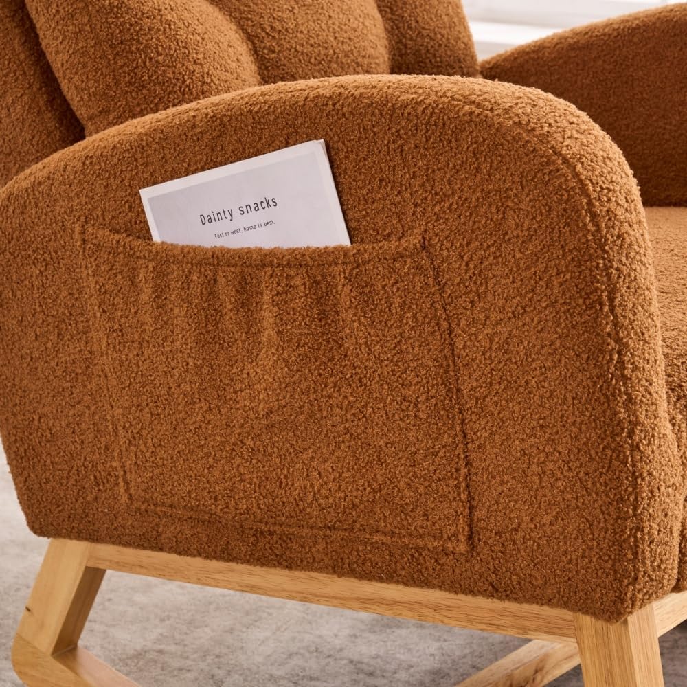 Accent Rocking Chair with Footrest High Back Rubber Wood Rocking Legs Bedroom...
