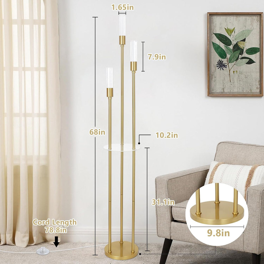 Modern Gold Floor Lamps for Living Room, Bubble Crystal Floor Lamp with Shelv...