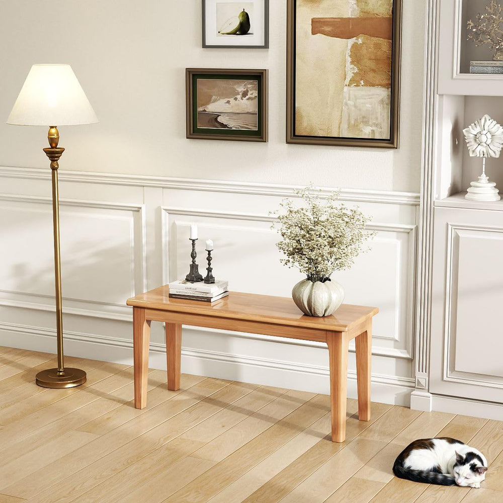 Dining Bench 39.4" Solid Oak Wooden Bed End＆Entryway Bench for Living Ro...