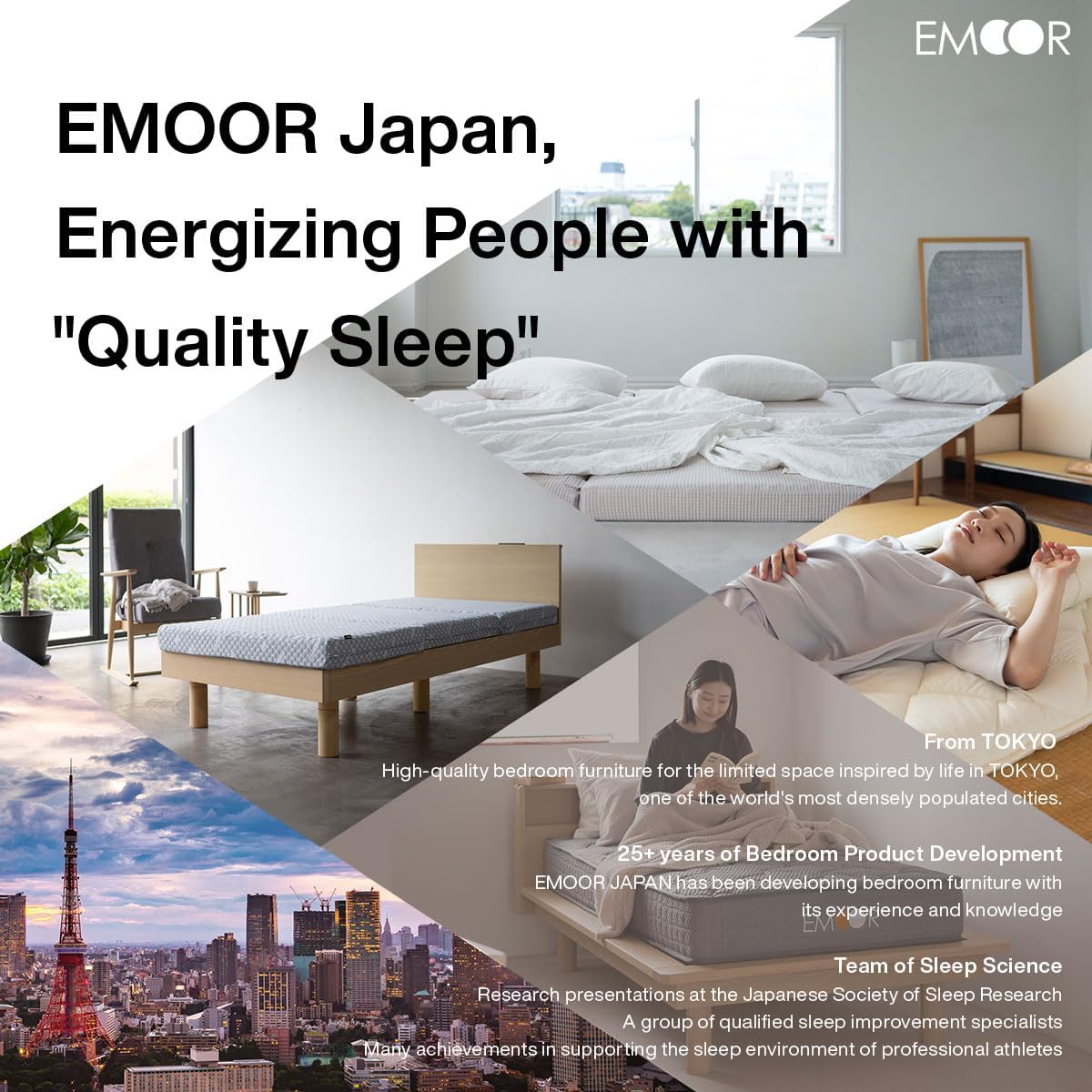 EMOOR Foldable Japanese Futon Mattress Topper CLASSE-Topper Tatami Floor Mattress, Twin Size (39x79in), Made in Japan