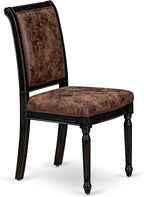 LKCY7-SBB-33 7-Piece Kitchen Table Set Consists of a Dining Table and 6 Brown Textured Polyester Fabric Dining Chairs with High Back - Sand Blasting Black Finish
