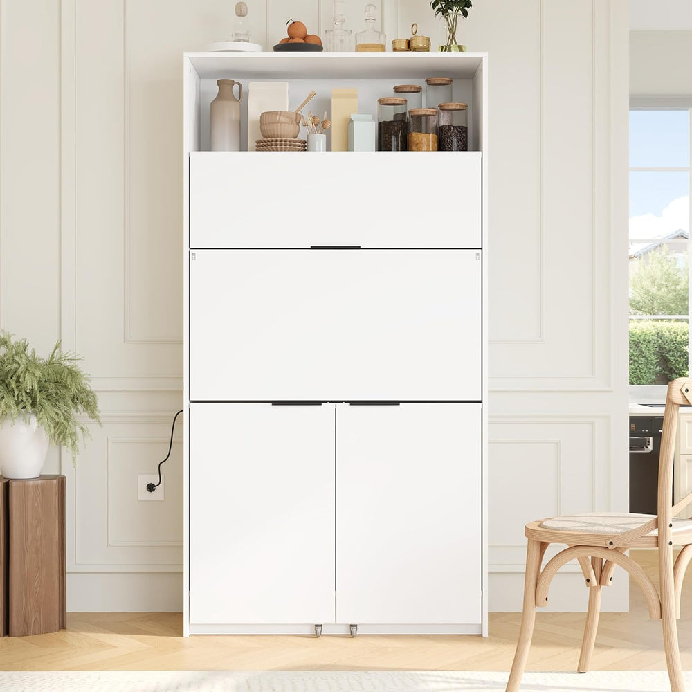 Farmhouse Kitchen Pantry Cabinet with Foldable Workstation, Kitchen Storage C...