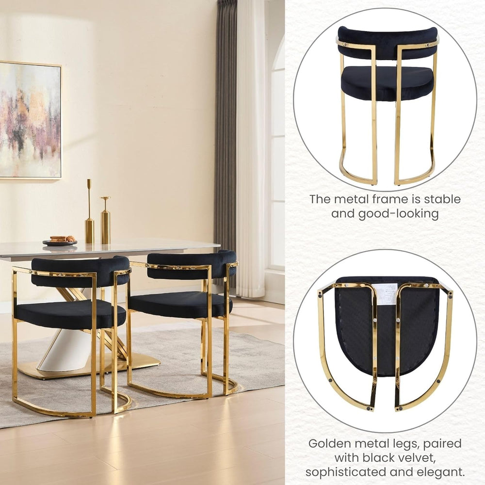 Black Velvet Upholstered Dining Chairs Set of 4, Modern Barrel Dining Chair w...