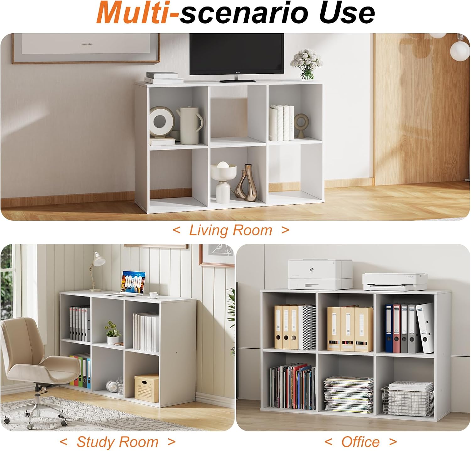 Sweetcrispy 6 Cube Storage Organizer - Open Cube Bookshelf with 3 Removable Back Panels, Display Storage Bookcase for Living Room, Bedroom, Entrance Hall, Home Office，36" Lx11.6 Wx24 H, White