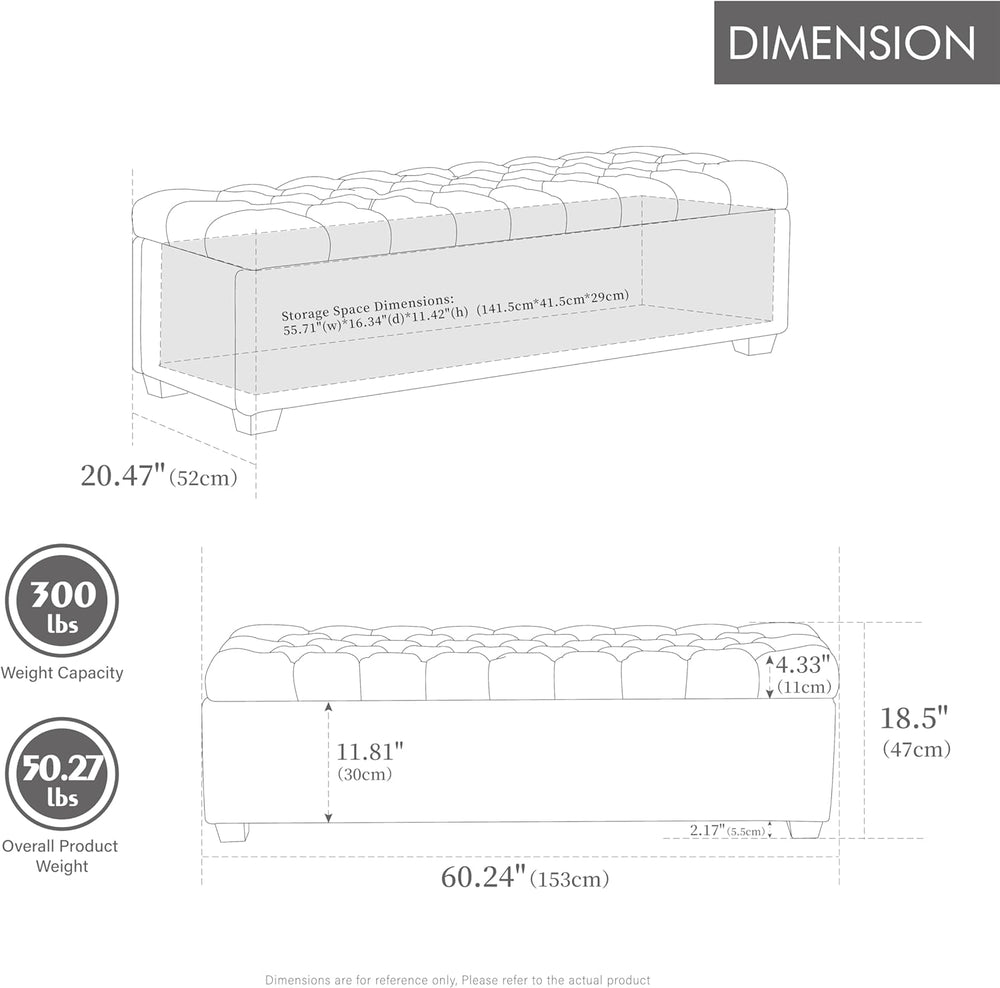 60.2'' Wide Upholstered Storage End of Bed Bench, Tufted Flip-Top Acc...