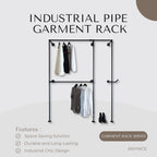 Industrial Pipe Clothing Rack, Heavy Duty Wall Mounted Clothes Rack, Retail Display Hanging Garment Rod for Laundry Rooms, Closet Storage, 14.6x62.5x82.7 Inches, Model AF01