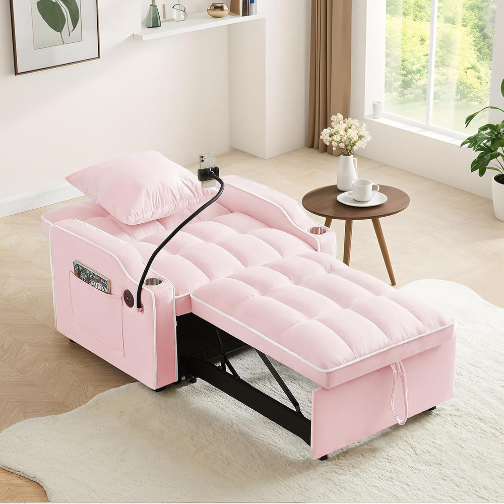 Convertible Single Sleeper Chair Bed,3 in 1 Velvet Futon Sleeper Sofa Bed wit...