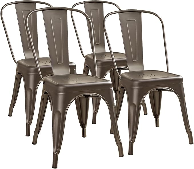 Furmax Metal Dining Chair Indoor Outdoor Use Stackable Classic Trattoria Chai...