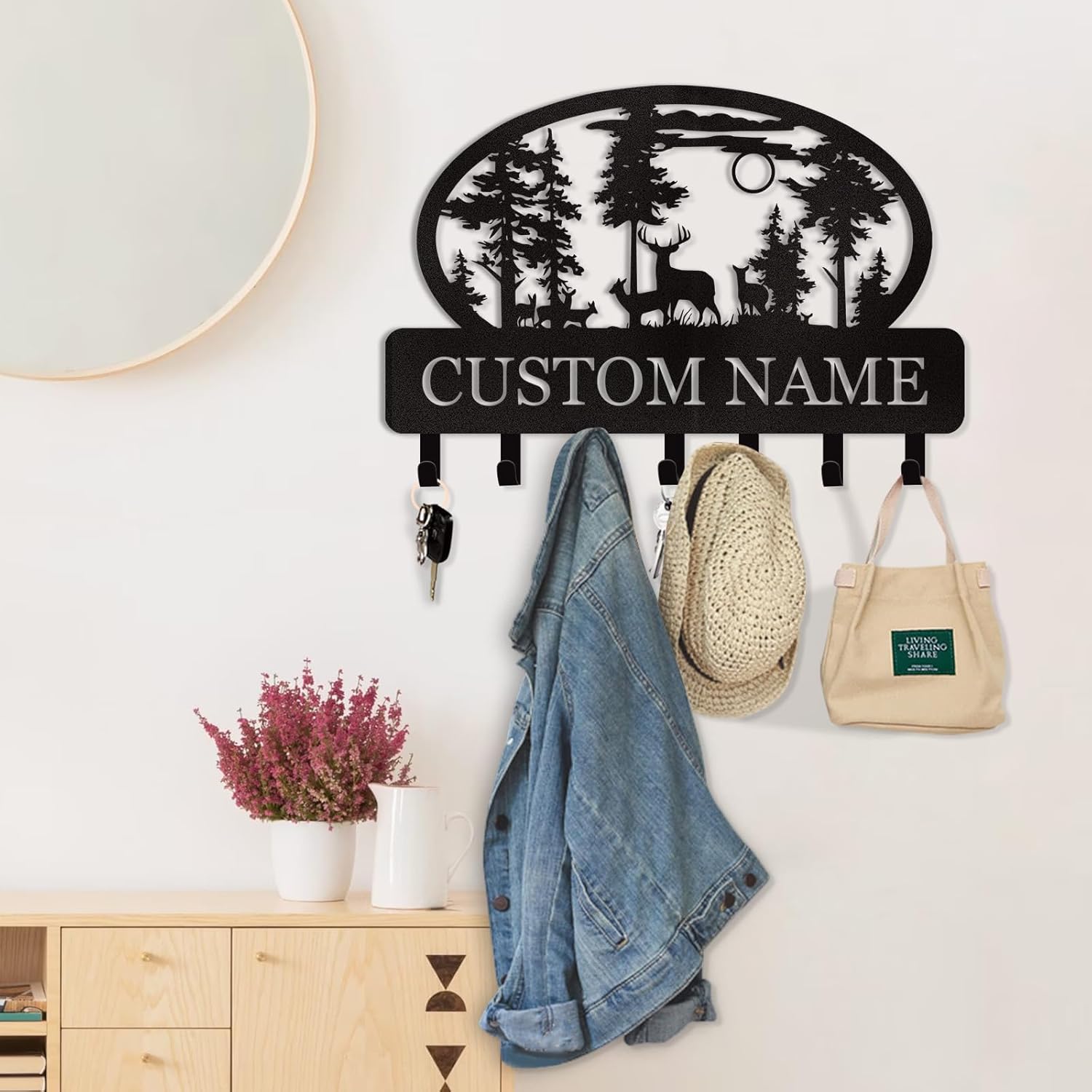 Personalized Key Holder for Wall, Custom Metal Deer Cabin Key Hooks with Name, Metal Key Holder Hooks Organizer Rack, Key Hanger Decor for Kitchen, Entryway, Hallway, Office, Doorway