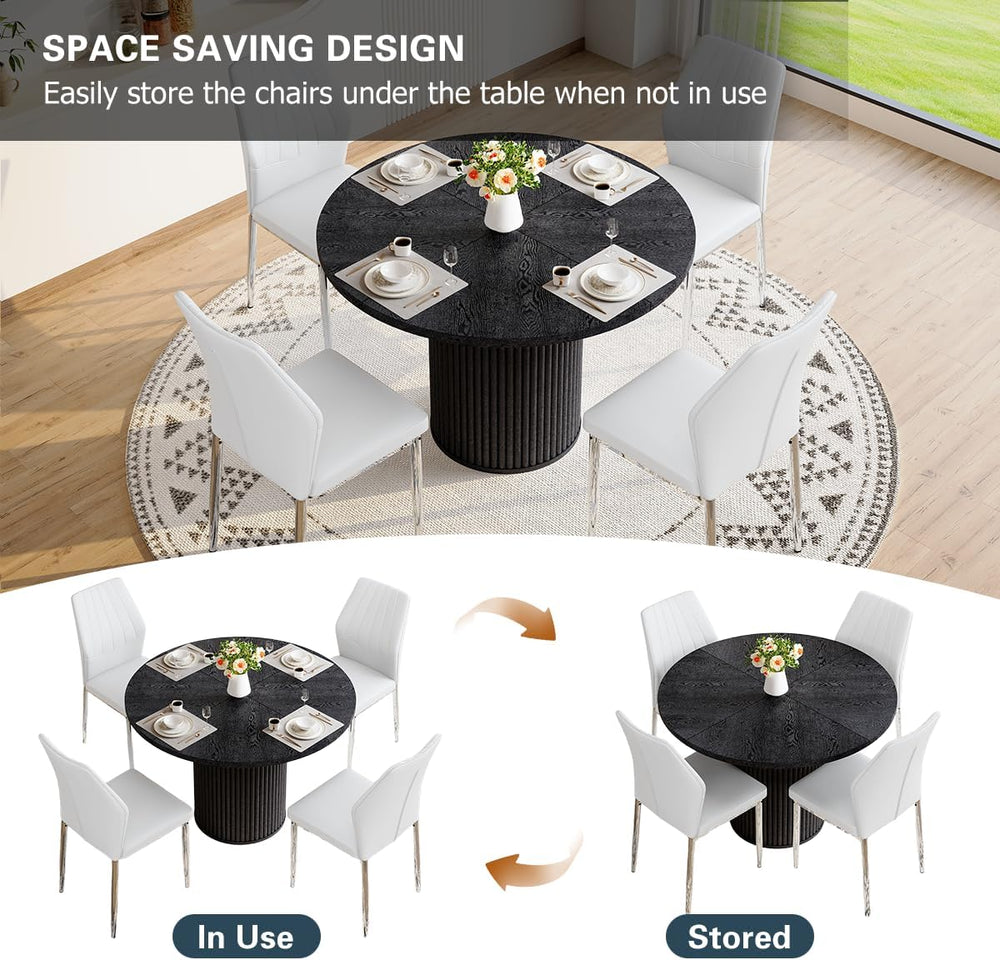 Round Dining Table Set for 4, Black Kitchen Table Set for 4 with 42''...