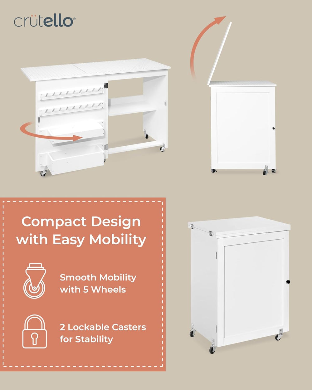 Crutello Sewing Table and Folding Craft Table with Storage for Adults - 46 in...