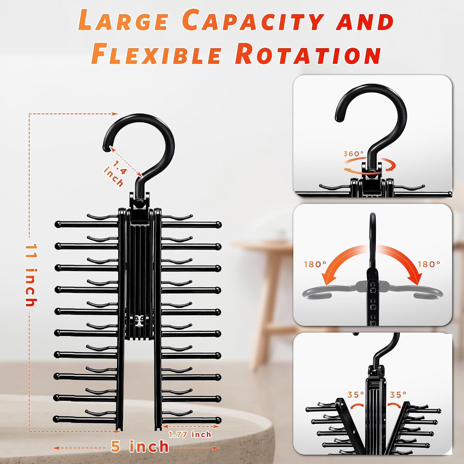 IPOW Upgraded 2 PCS See Everything Cross X 20 Tie Rack Holder,Rotate to Open/Close Tie and Belt Hanger with Non-Slip Clips,360 Degree Swivel Space Saving Organizer