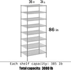 24" Deep x 36" Wide x 86" Height Wire Shelving Kit | 8-Tier | NSF Commercial Storage Rack Unit