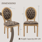 French Country Dining Chairs Set of 6,Farmhouse Upholstered Dining Room Chairs with Tufted Round Back&Solid Leg,PU Leather Kitchen Side Chairs for Kitchen/Bedroom/Dining Room,Brown
