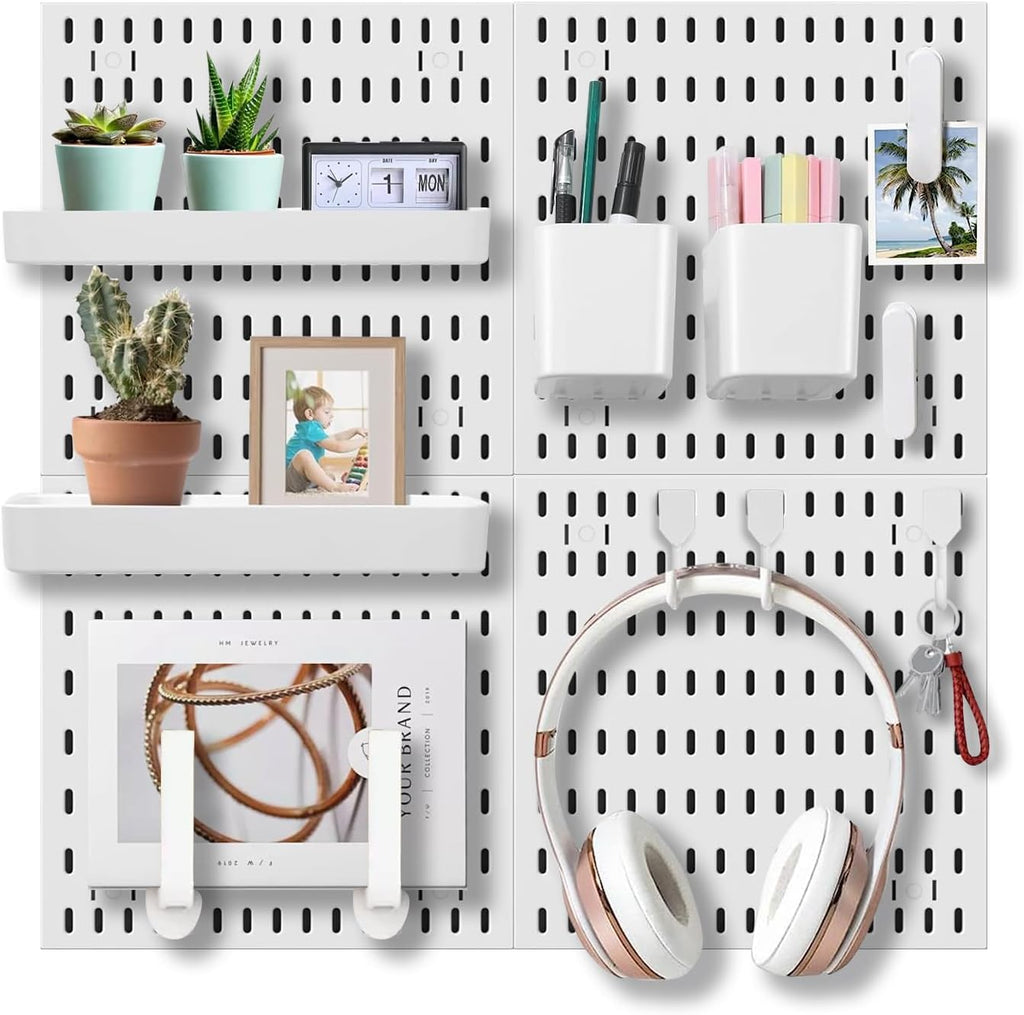 Wall Organizer Peg Board - Elevate And Declutter Your Gaming And Office - Create A Perfectly Structured Space(White)