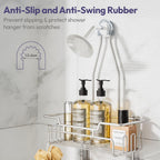 SWTYMIKI Bathroom Shower Caddy Hanging - 3 Tier Rustproof Over Shower Head Organizer, No Drilling Bathroom Shelf with 16 Hooks & Soap Holder, Anti-Swing Rack, Sand Nickel, Medium