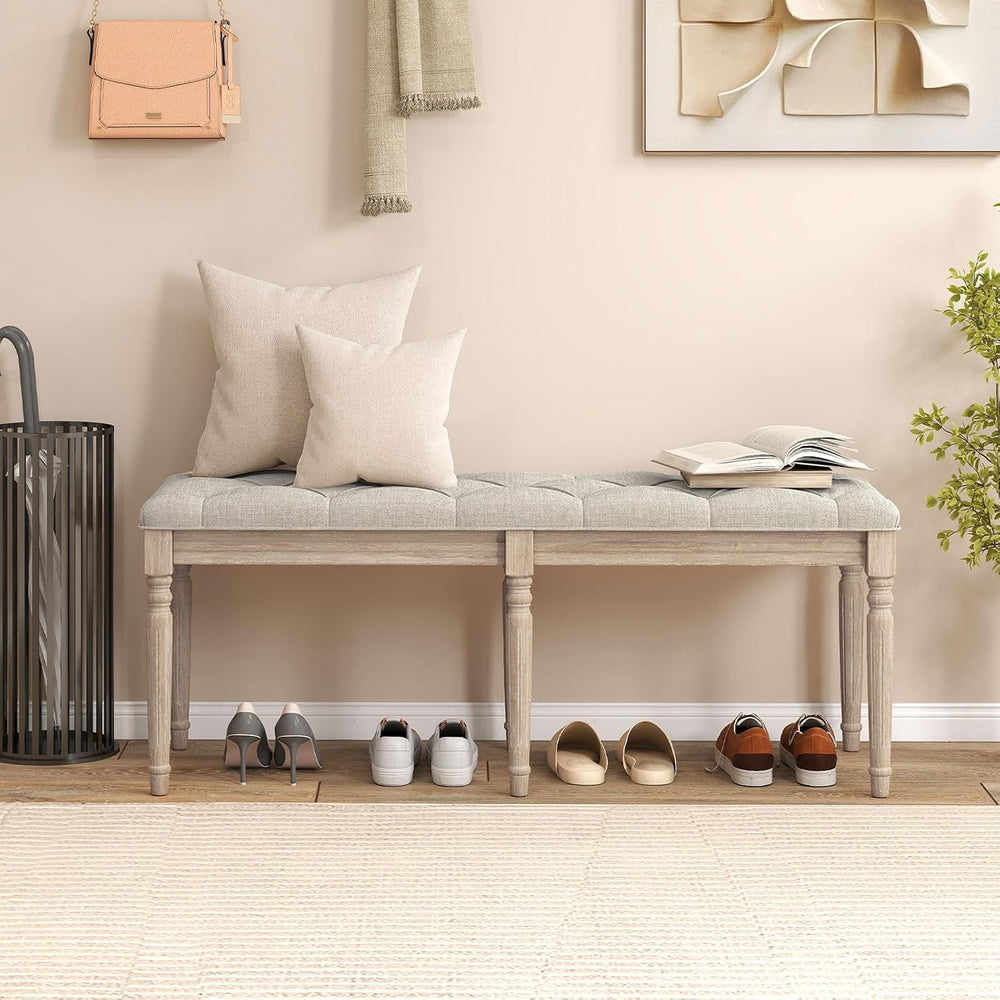 GOFLAME 47.5” Upholstered Bedroom Bench, French Tufted End of Bed Bench with ...