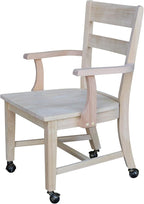 IC International Concepts Dining Chair with Casters, 225lbs wt Capacity, Solid Real Wood, Sturdy Parawood, 24.4"W x 22"D x 35"H, DIY, Paint/Stain Ready, Unfinished