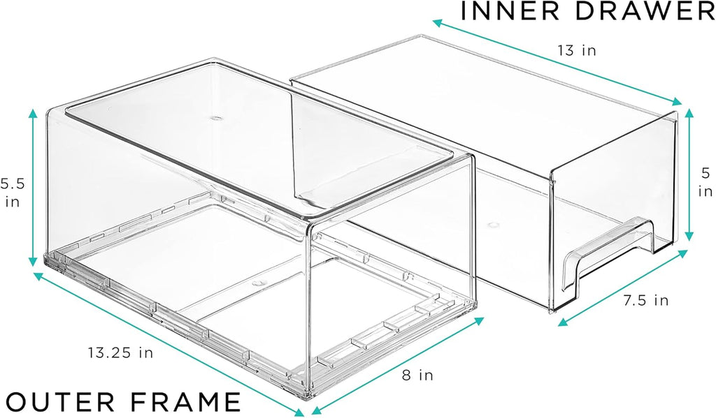 Sorbus Large Clear Stackable Storage Drawers – 2-Pack Plastic Organizer Bins with Handles – Stackable Pull-Out Storage Drawers for Closet, Pantry, Office, Bathroom, Craft, and Toy Organization
