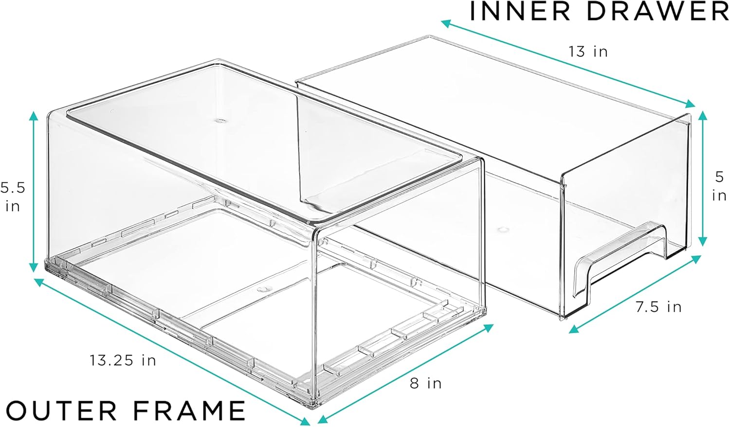 Sorbus Large Clear Stackable Storage Drawers – 2-Pack Plastic Organizer Bins with Handles – Stackable Pull-Out Storage Drawers for Closet, Pantry, Office, Bathroom, Craft, and Toy Organization