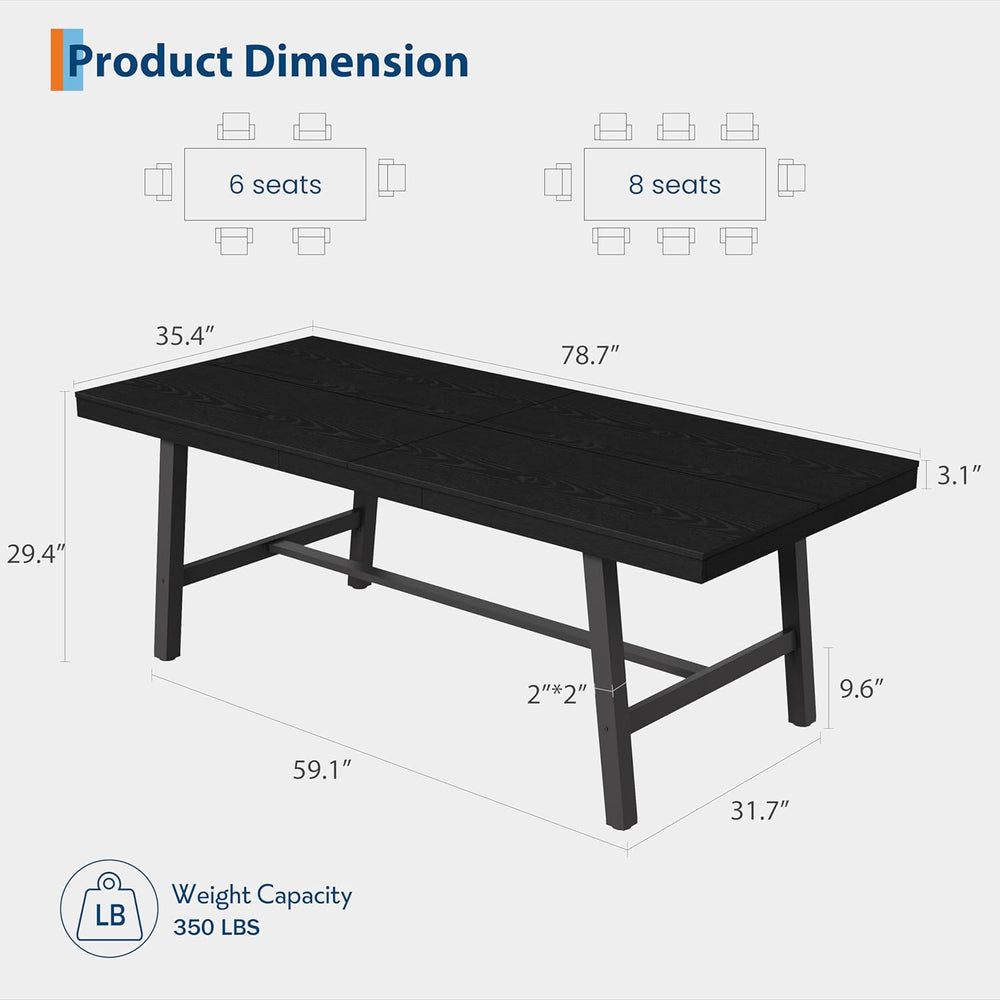 Garvee Industrial Dining Table for 6-8, 78.74" Extra Long Rectangular Ki...