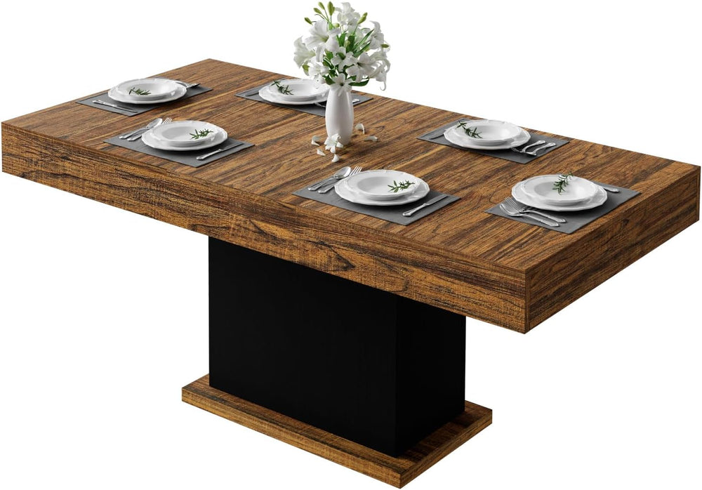 55" Dining Table for 4 to 6 People, Farmhouse Wood Dinner Table with Dra...