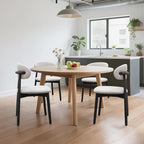 Farmhouse Dining Chairs Set of 4, Mid Century Modern Wooden Dining Room Chairs, Farmhouse Fabric Upholstered Kitchen Dinner Chairs for Living Room Restaurant Cafe, Black/Flax Gray