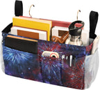 American Tie Dye Stars and Fireworks Bedside Caddy for Dorm Bed Bedside Hanging Caddy Bag Iron Frame Storage Organizer Pocket for Bunk Home College Hospital Beds 2 Hooks