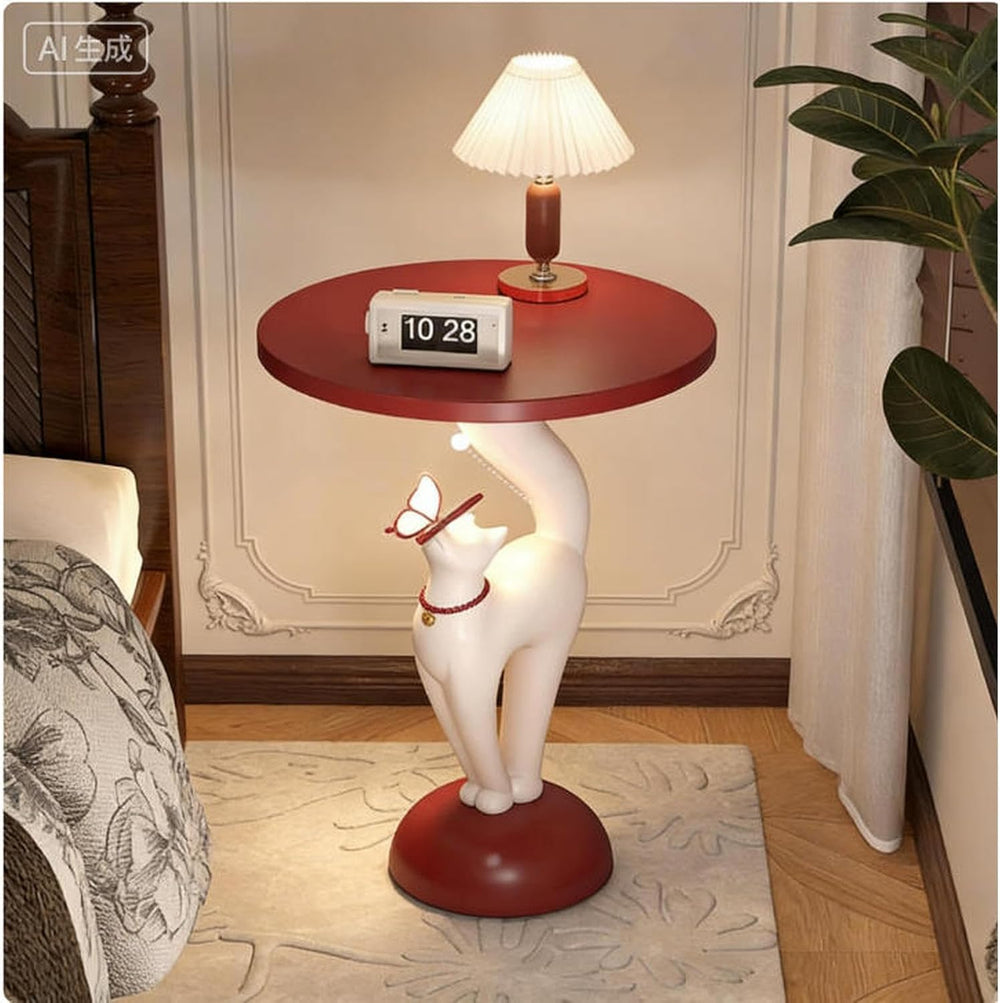 Creative Cat-Shaped Side Table,Floor-Standing Bedside Cabinet with Open Shelf...