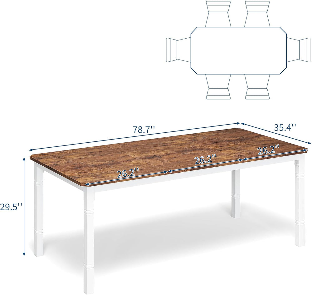 79" Large Industrial Dining Table for 6-8 People Rectangular Wood Kitche...