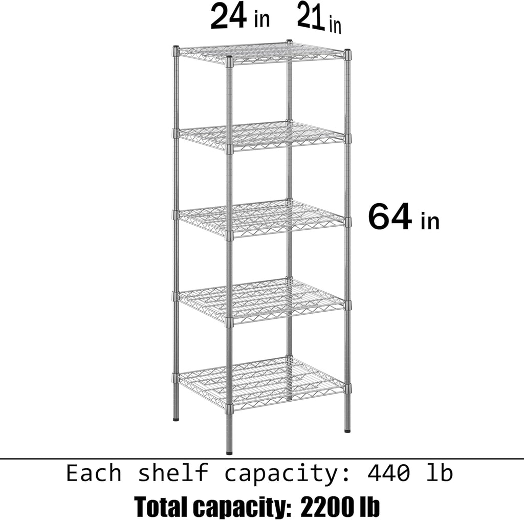 21" Deep x 24" Wide x 64" Height Wire Shelving Kit | 5-Tier | NSF Commercial Storage Rack Unit