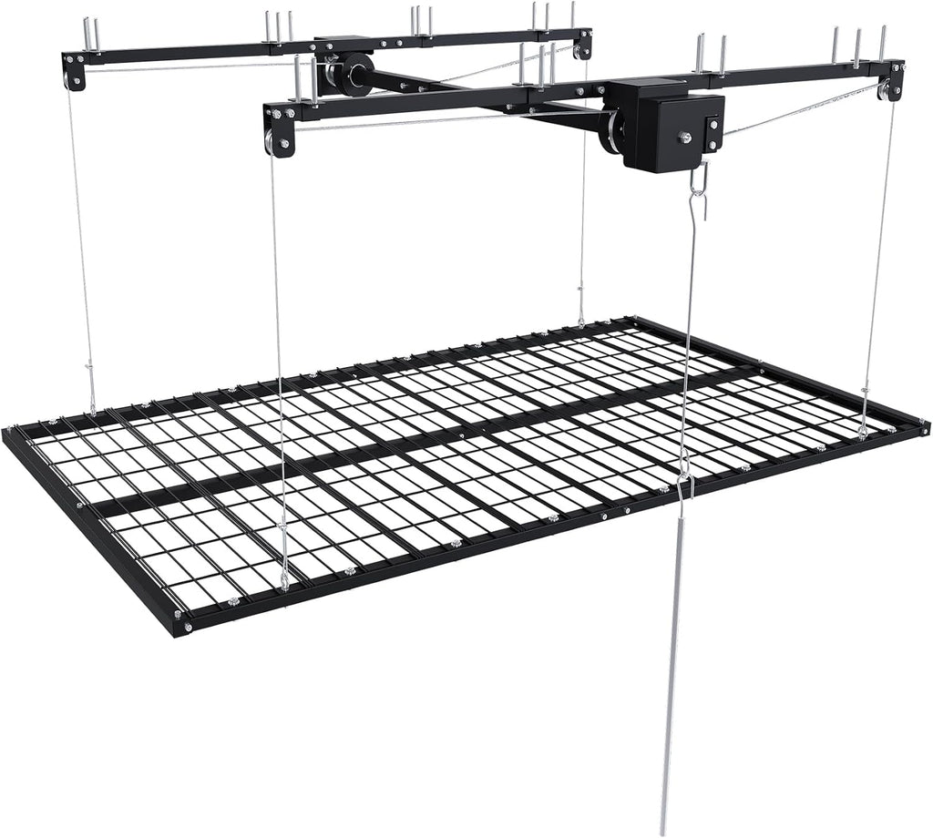 Runboll 4 x 8 Overhead Garage Storage Rack, Ceiling Racks for Garage, Organization Shelving, Adjustable Hanging Shelf, 19"-143" Height Adjustment