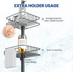 SEIRIONE Rustproof Shower Caddy and Organizer Corner for Bathroom, Tension Pole With 4 Adjustable Baskets for Shower Accessories, 34 to 116 Inch Height, Black