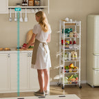 SINGAYE Shelf 6 Tier Wire Shelving Unit with Wheels Baskets Storage Rack Corner Shelves Adjustable Closet Bathroom Organizers Metal Pantry Kitchen Garage Laundry Room 13.5" D x 13.5" W x 63" H White