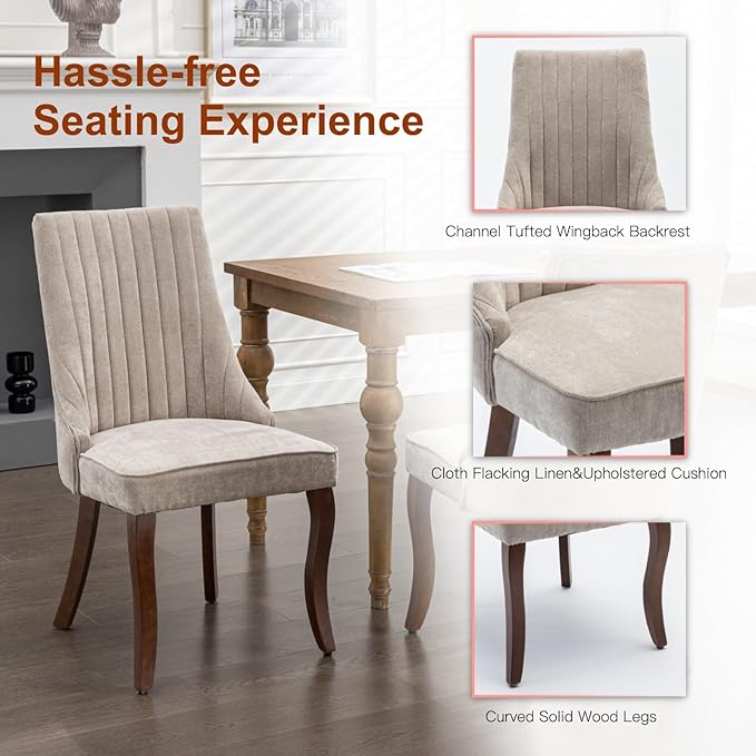 Dining Chairs Set of 2,Comfy Fabric Upholstered Accent Chairs for Kitchen Liv...