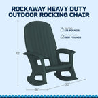 Semco Rockaway Heavy Duty All Weather Patio or Deck Rocking Chair, Green | Polyethylene Outdoor Rocker with Backrest and Armrests for Porch, Deck, and Patio
