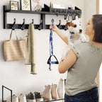 Evermagin 35" Coat Rack Wall Mount with Shelf, 4 in 1 Coat and Key Hanger with 13 Metal Hooks, Entryway Wall Mounted Shelf with Mail Holder for Living Room, Bedroom, Black